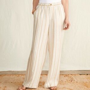 Faherty Monterrey Striped Linen Pants Wide Leg Natural Bombay Stripe Sz M